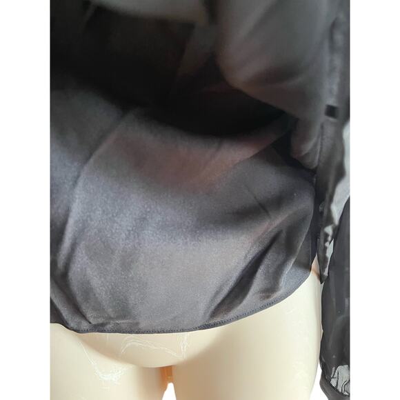 Talbots sheer black blouse w camisole 10 sequin trim long sleeve 100% polyester - Picture 5 of 6